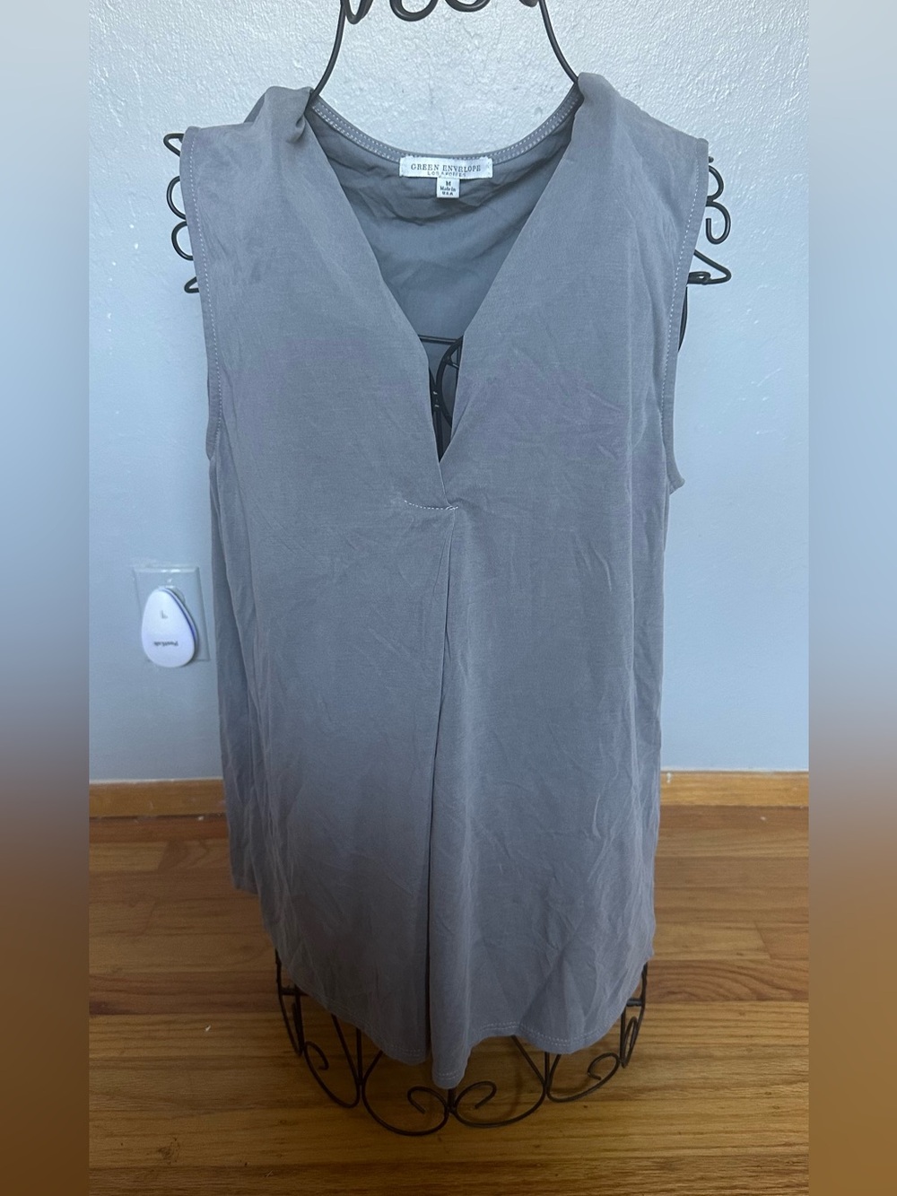 Green Envelope Gray Sleeveless V-Neck Blouse